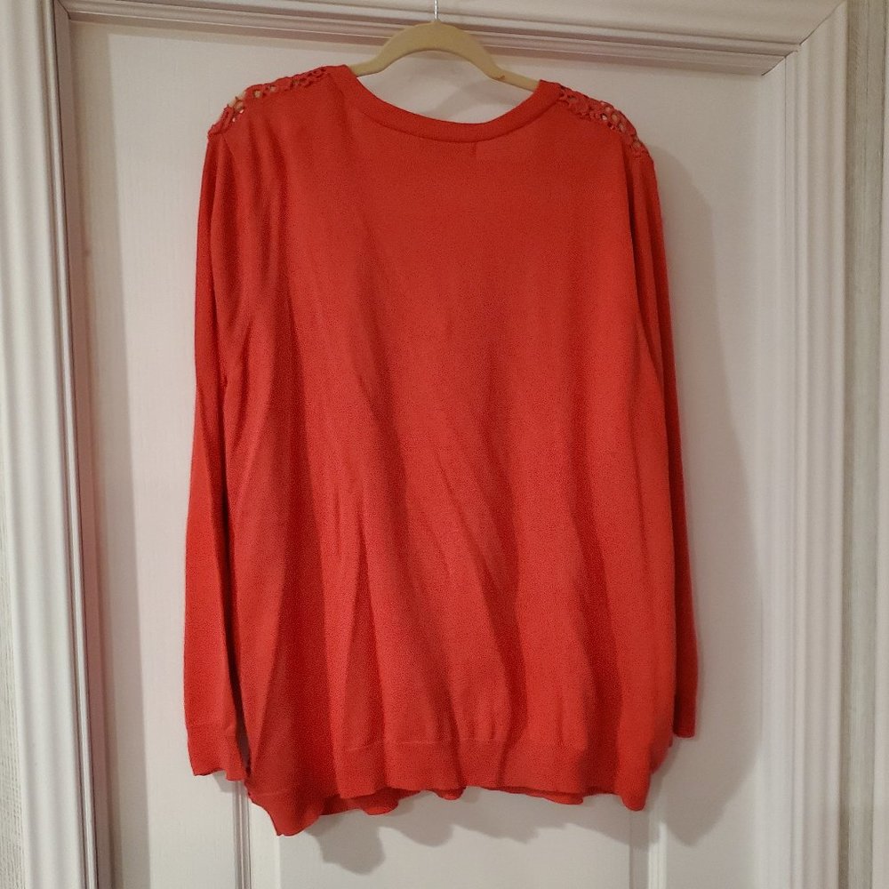 NWOT Crochet Open Front Cardigan 2X Jessica London Coral Button Front - Picture 7 of 9